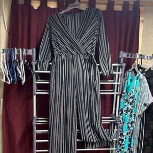 Apt. 9 Black and White Striped Wrap Jumpsuit